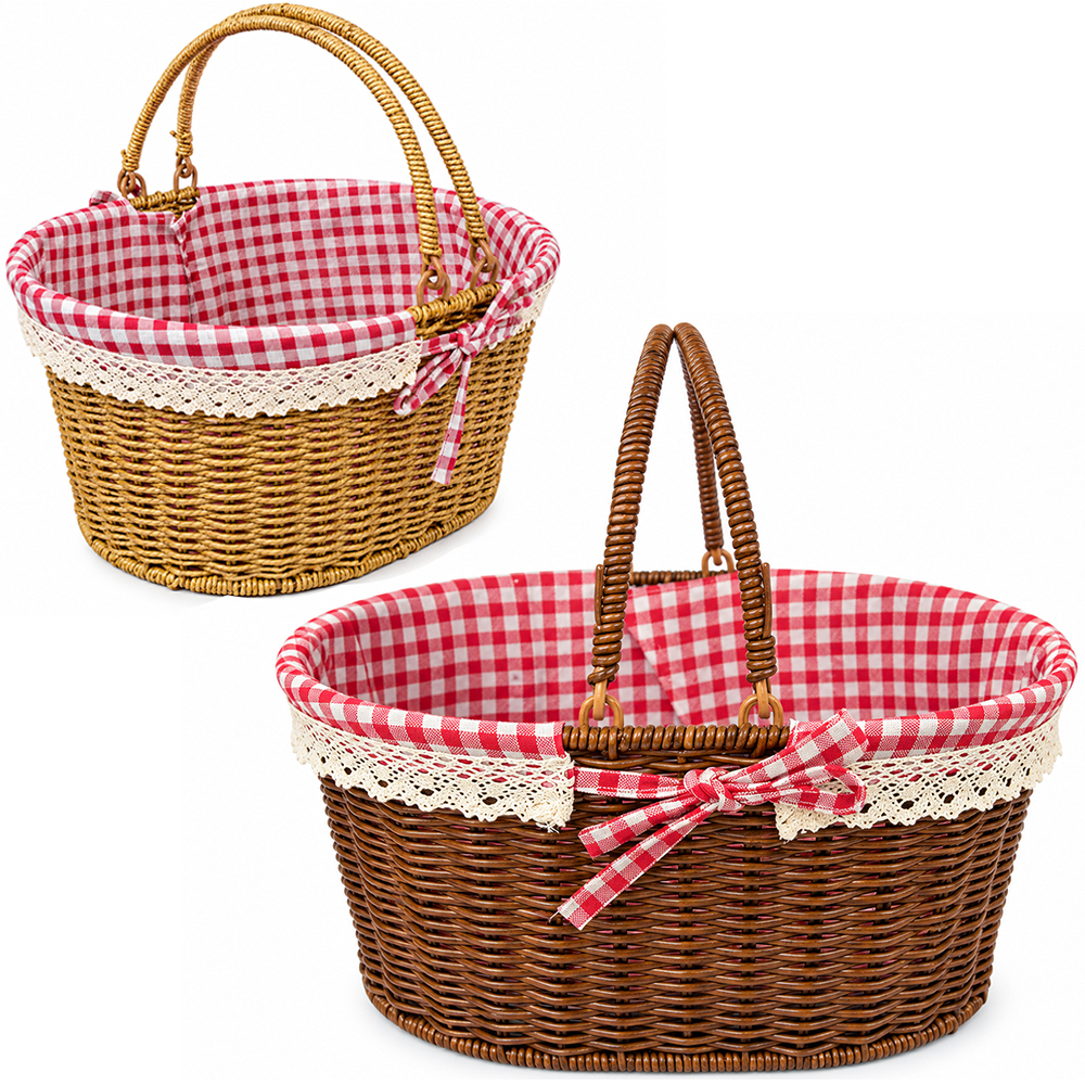 CESTO ORGANIZADOR DE PLASTICO TIPO VIME OVAL COM ALCA + FORRO DE POLIESTER 35X27X16CM