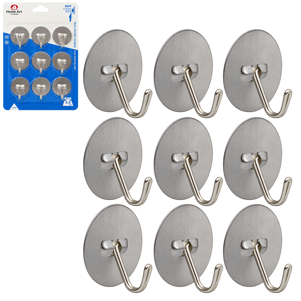 CABIDE GANCHO DE INOX REDONDO AUTOADESIVO COM 9 PECAS 5X4CM DE Ø 
