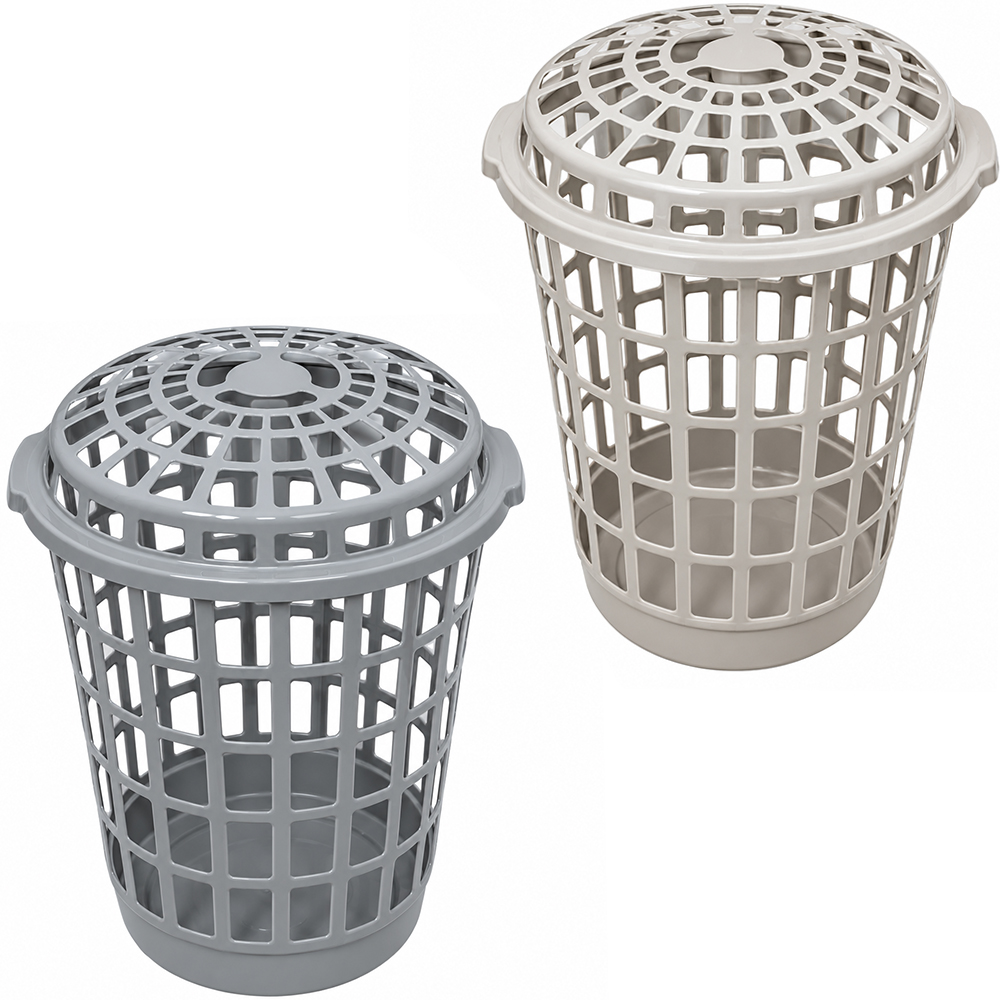 CESTO TELADO DE PLASTICO REDONDO PARA ROUPA ECO COM TAMPA E ALCA COLORS 56L 60X48X45,5CM DE Ø