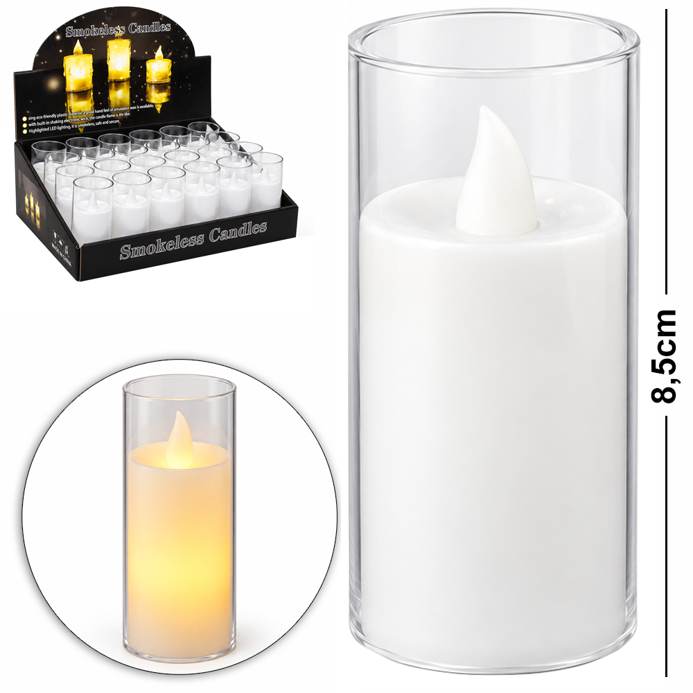 VELA DECORATIVA ELETRONICA DE LED COM CASTICAL DE ACRILICO A BATERIA 8,5X3,5CM DE Ø DP PLAY