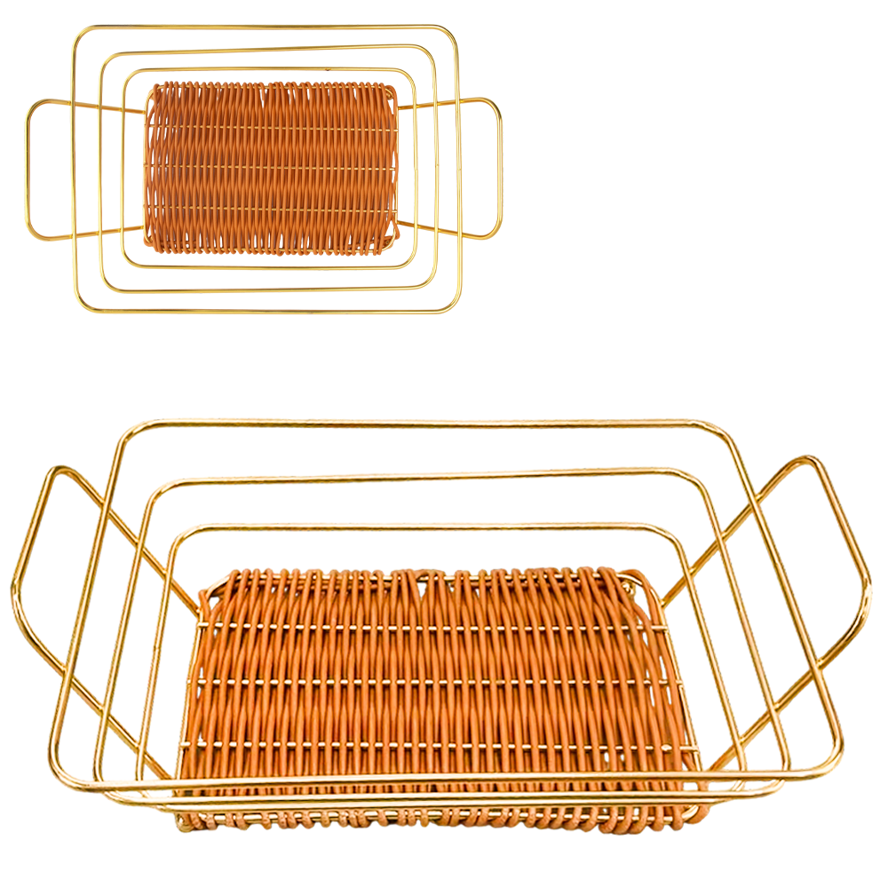 CESTO ORGANIZADOR ARAMADO DOURADO COM ALCA + FUNDO DE PLASTICO TIPO VIME RETANGULAR 29,5X19X10CM