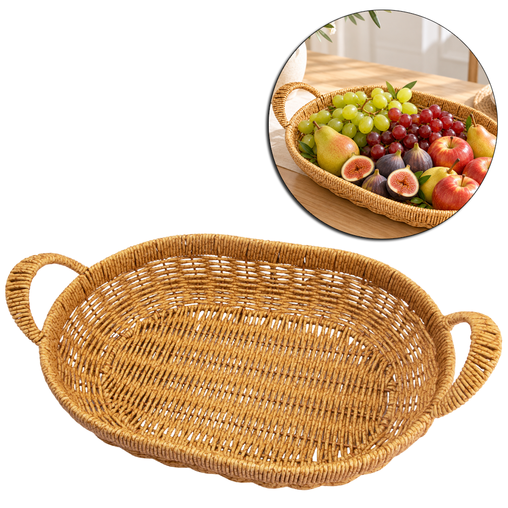 CESTA FRUTEIRA DE PLASTICO TIPO VIME OVAL COM ALCA 42,5X26X10,5CM