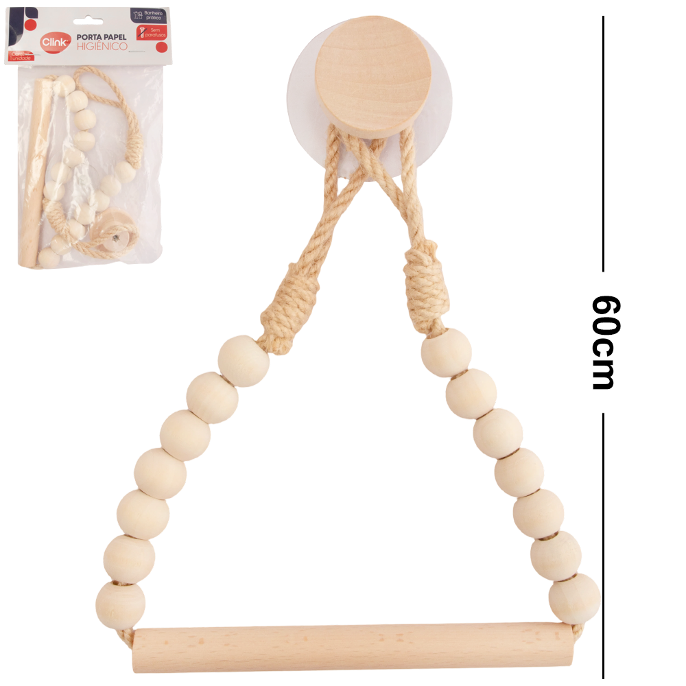 SUPORTE MULTIUSO PORTA TOALHA / PORTA PAPEL HIGIENICO DE PAREDE COM CONTAS + GANCHO DE MADEIRA AUTOADESIVO