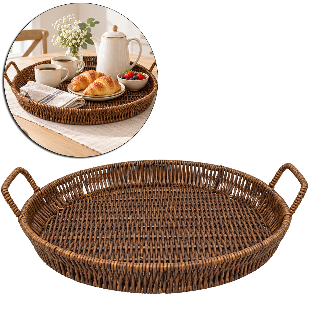 CESTO BANDEJA DE PLASTICO TIPO VIME REDONDO COM ALCA 7,5X35CM DE Ø