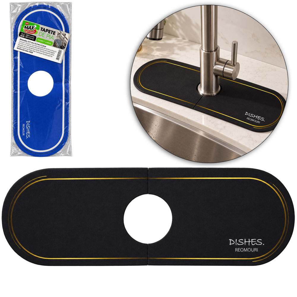 TAPETE DE BORRACHA OVAL SUPER ABSORVENTE PARA TORNEIRA DE PIA MAX CLEAN 37,7X12,8CM 