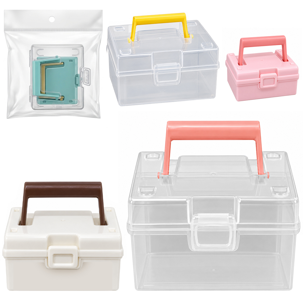 CESTO ORGANIZADOR MALETA DE PLASTICO RETANGULAR COM TRAVA + ALCA 2 PECAS P / M 8X7X5/10X8,5X7,5CM