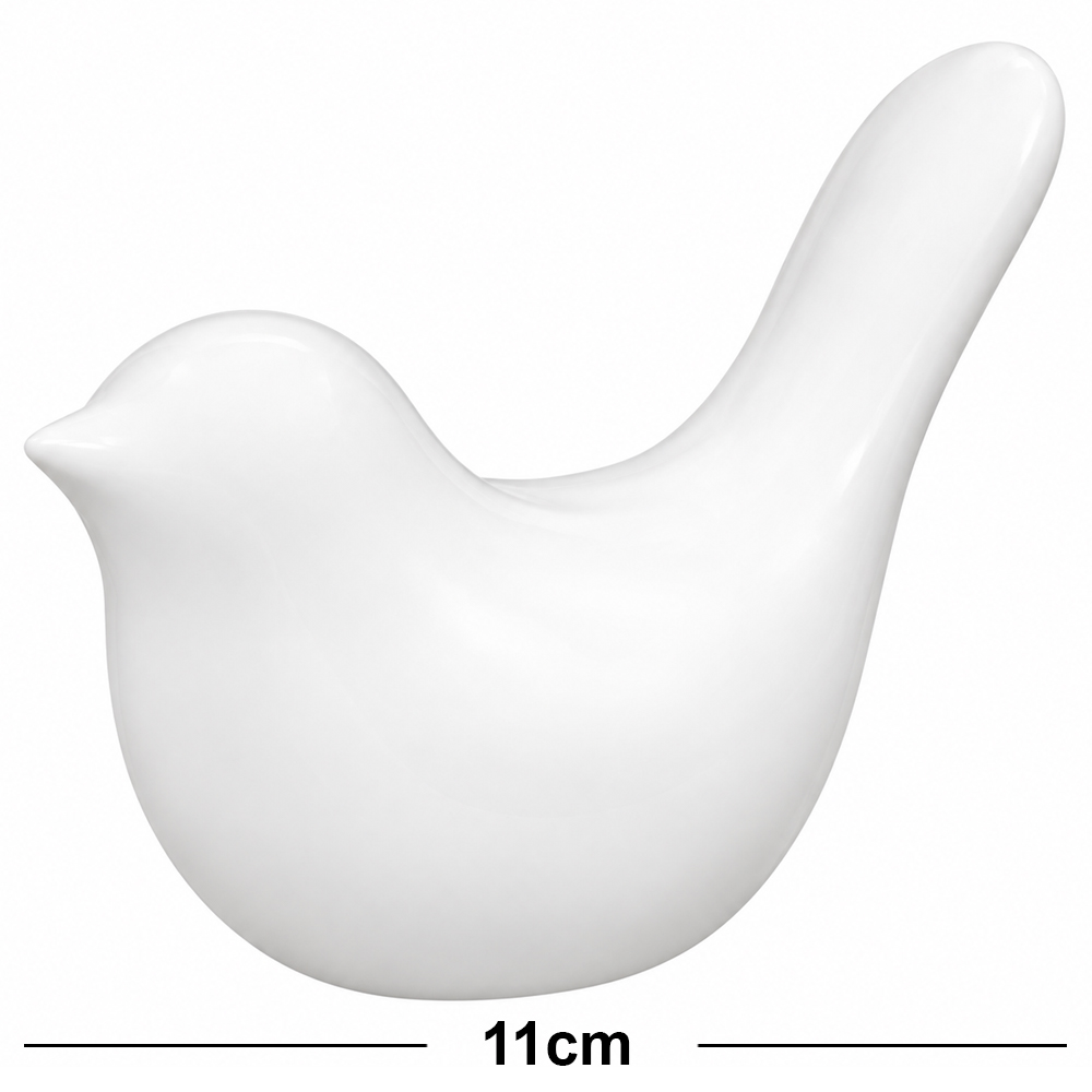 ENFEITE PASSARO DE PORCELANA BRANCO 11X8,5X6CM