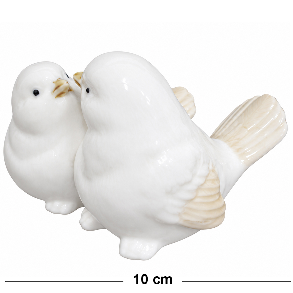 ENFEITE PASSARO CASAL DE PORCELANA BRANCO 10X9X7,5CM