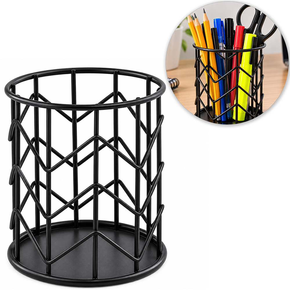 ENFEITE / PORTA CANETA / LAPIS ARAMADO REDONDO BLACK 10X9CM DE Ø
