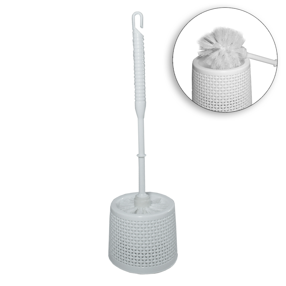 ESCOVA SANITARIA RATTAN COM SUPORTE DE PLASTICO REDONDO BRANCO 34X9,5CM DE Ø