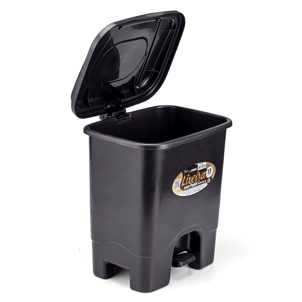 LIXEIRA COM PEDAL DE PLASTICO RETANGULAR BLACK 13L