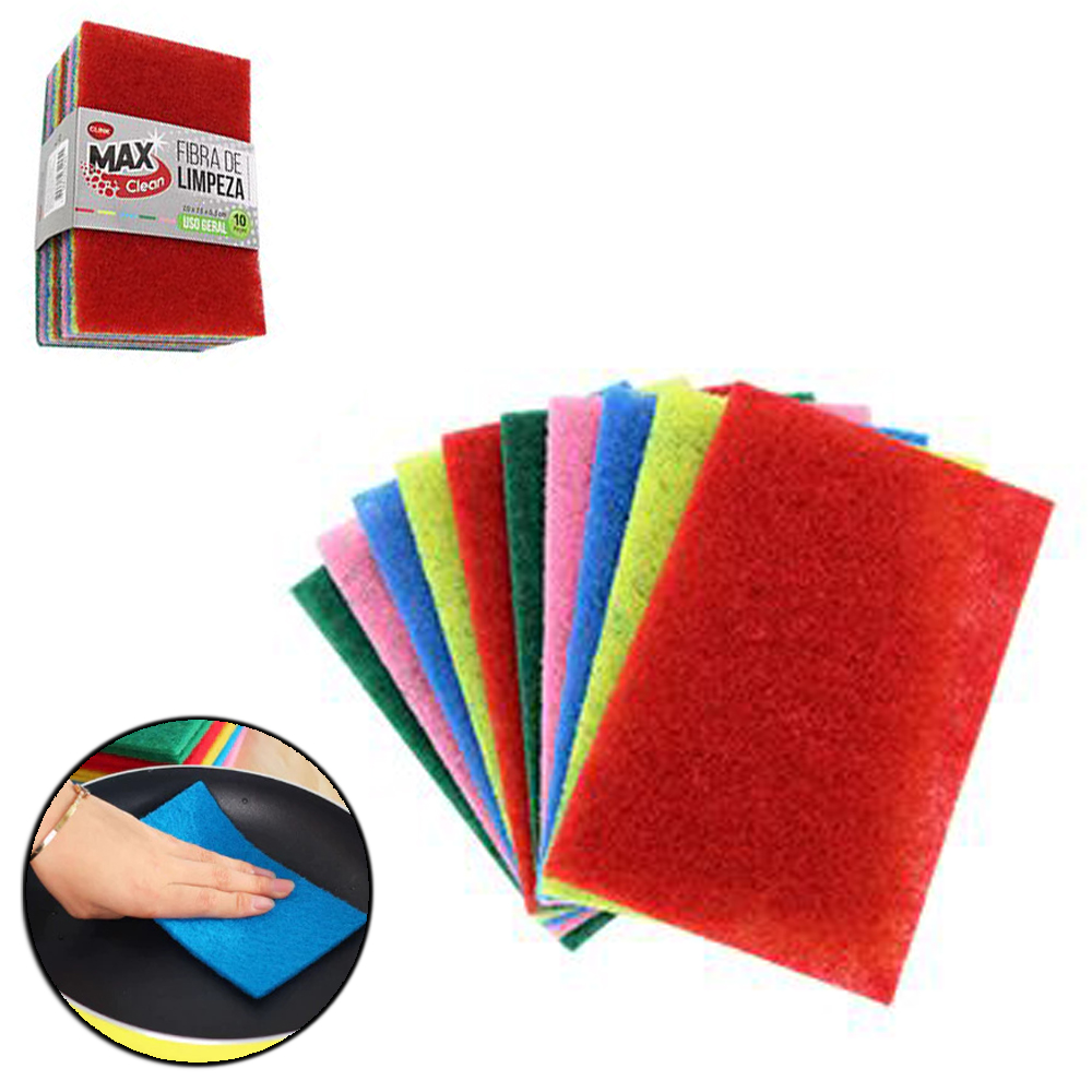 ESPONJA / BUCHA ABRASIVA MULTIUSO PARA LIMPEZA PESADA MAX CLEAN COM 10 PECAS 15X10CM