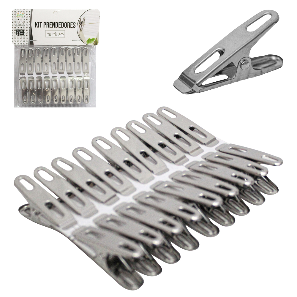 PRENDEDOR DE ROUPA DE INOX COM 18 PECAS 4,5X1CM