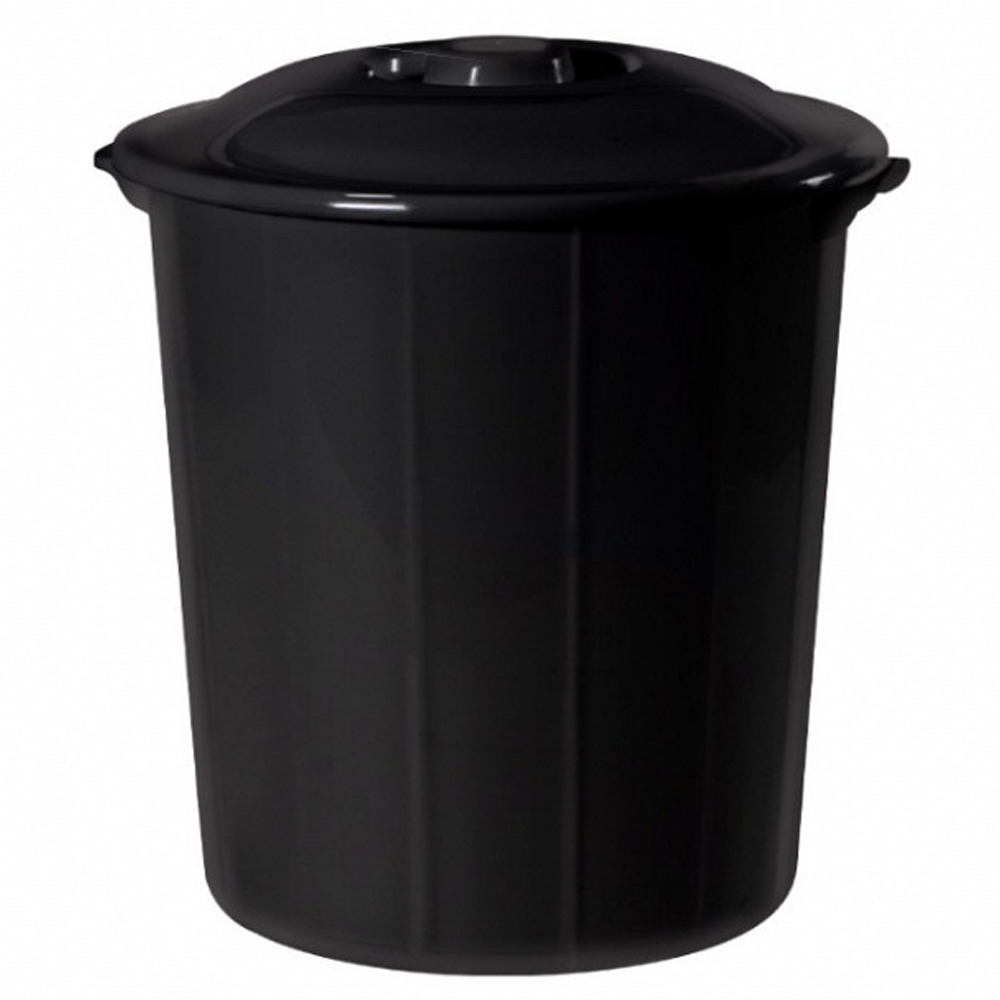 LIXEIRA CESTO DE PLASTICO REDONDO PRETO COM TAMPA E ALCA 12 LTS 31X27CM DE Ø