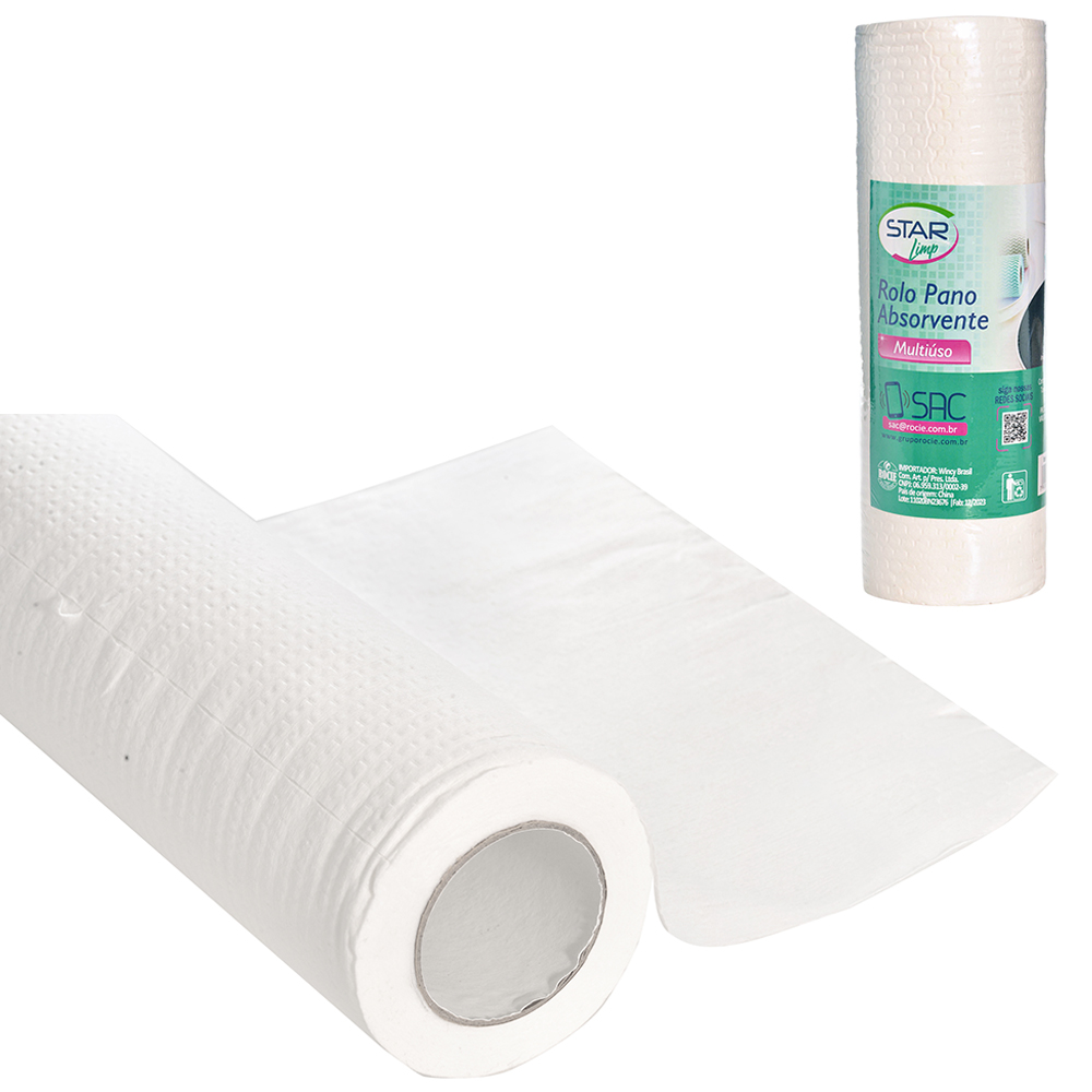 PANO DE LIMPEZA DE TNT ROLO ABSORVENTE MULTIUSO COM 50 FOLHAS 25X25CM 