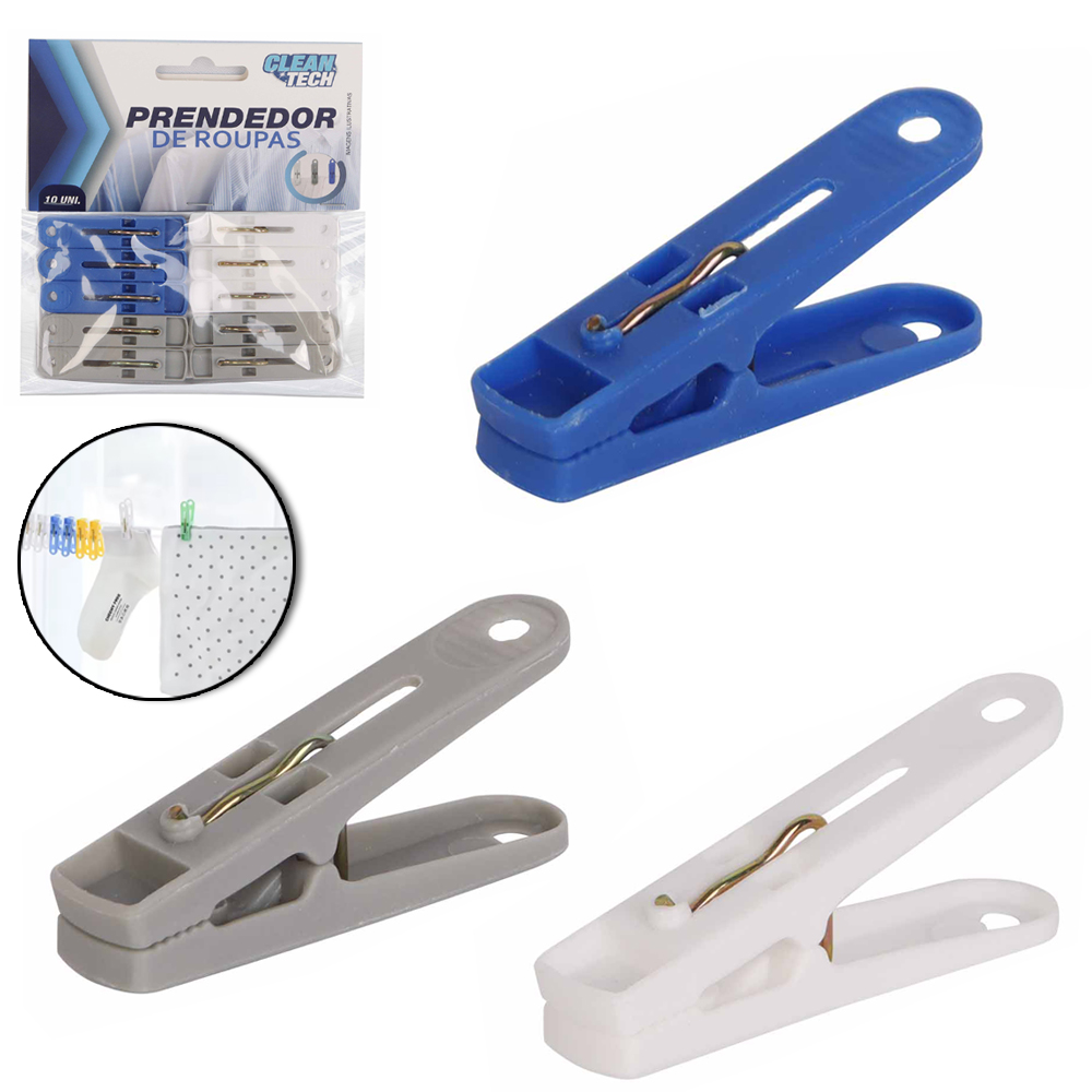 PRENDEDOR DE ROUPA DE PLASTICO CLEAN TECH COM 10 PECAS 5,4X1,1CM