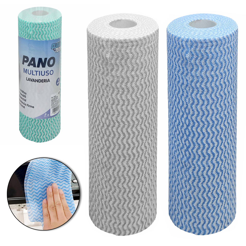 PANO DE LIMPEZA DE POLIESTER REUTILIZAVEL ROLO MULTIUSO CLEAN TECH 50 FOLHAS 30X25CM