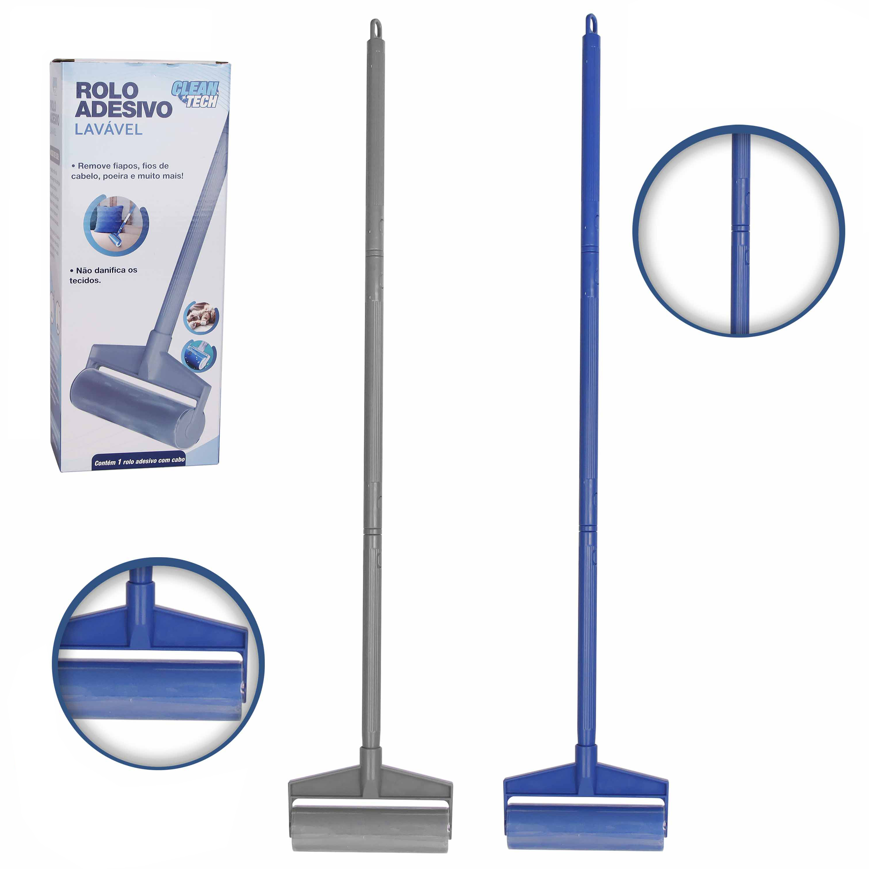 PAPA BOLINHA / TIRA PELO ROLO LAVAVEL COM SUPORTE + CABO PLASTICO CLEAN TECH 90X26CM