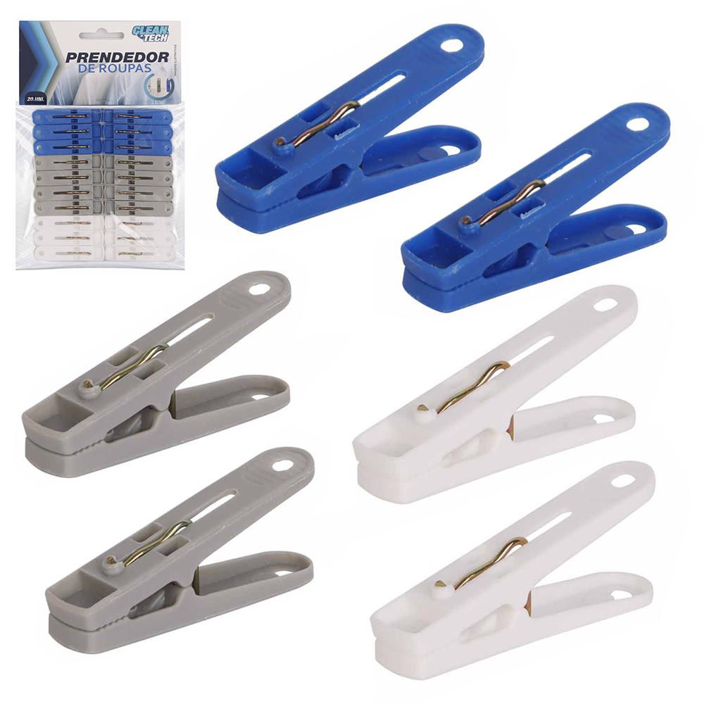 PRENDEDOR DE ROUPA DE PLASTICO CLEAN TECH COM 20 PECAS 5,4X1,1CM