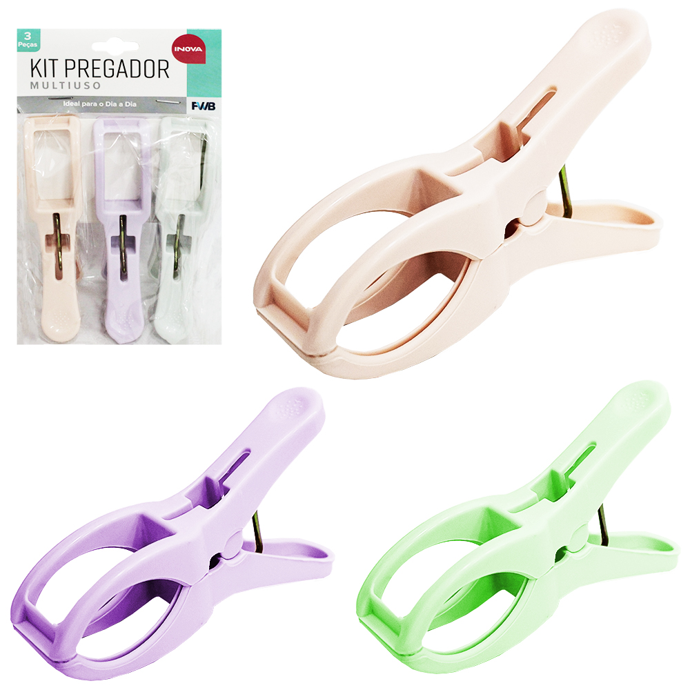 PRENDEDOR DE ROUPA / EDREDOM DE PLASTICO INOVA COM 3 PECAS 11,8X6,8CM