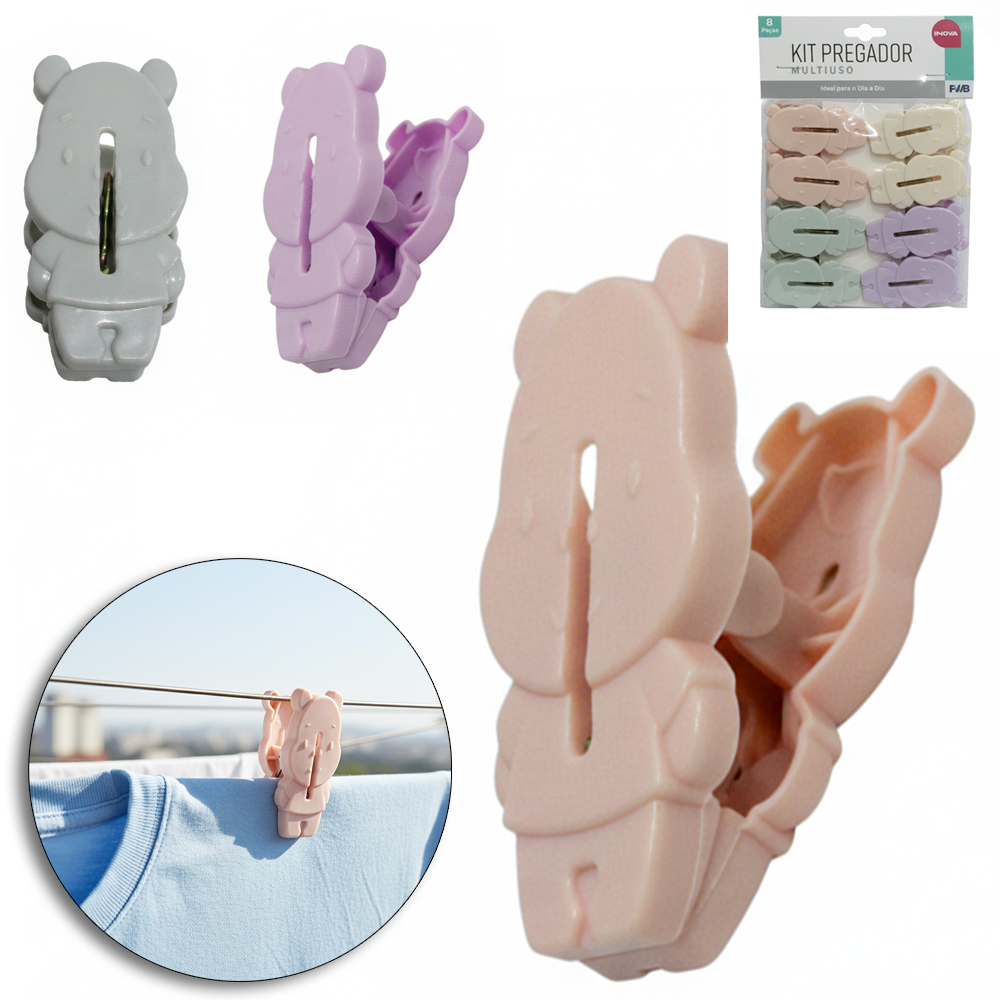 PRENDEDOR DE ROUPA DE PLASTICO URSO INOVA COM 8 PECAS 5,8X3CM