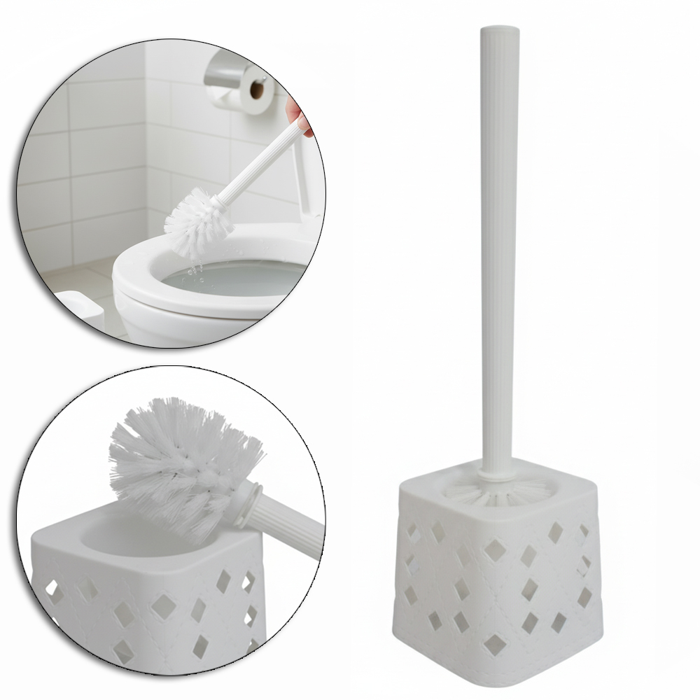 ESCOVA SANITARIA COM SUPORTE DE PLASTICO QUADRADO BRANCO 40X12CM