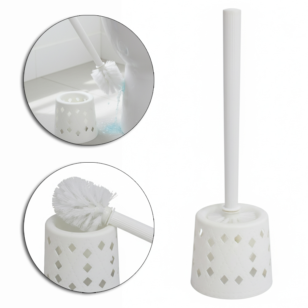 ESCOVA SANITARIA COM SUPORTE DE PLASTICO REDONDO BRANCO 39X12CM