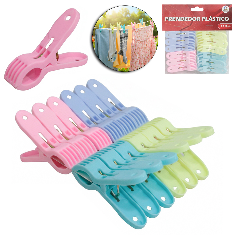 PRENDEDOR DE ROUPA DE PLASTICO COLORS COM 12 PECAS 6,5X1,5CM