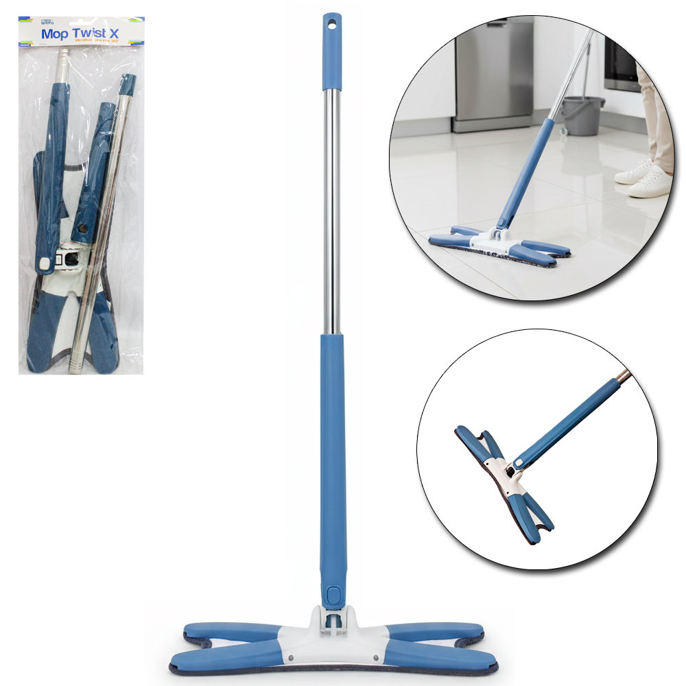 ESFREGAO MOP TWIST X DE MICROFIBRA 360º CABO INOX EXTENSIVEL CASA BRILHA 111X36X14CM