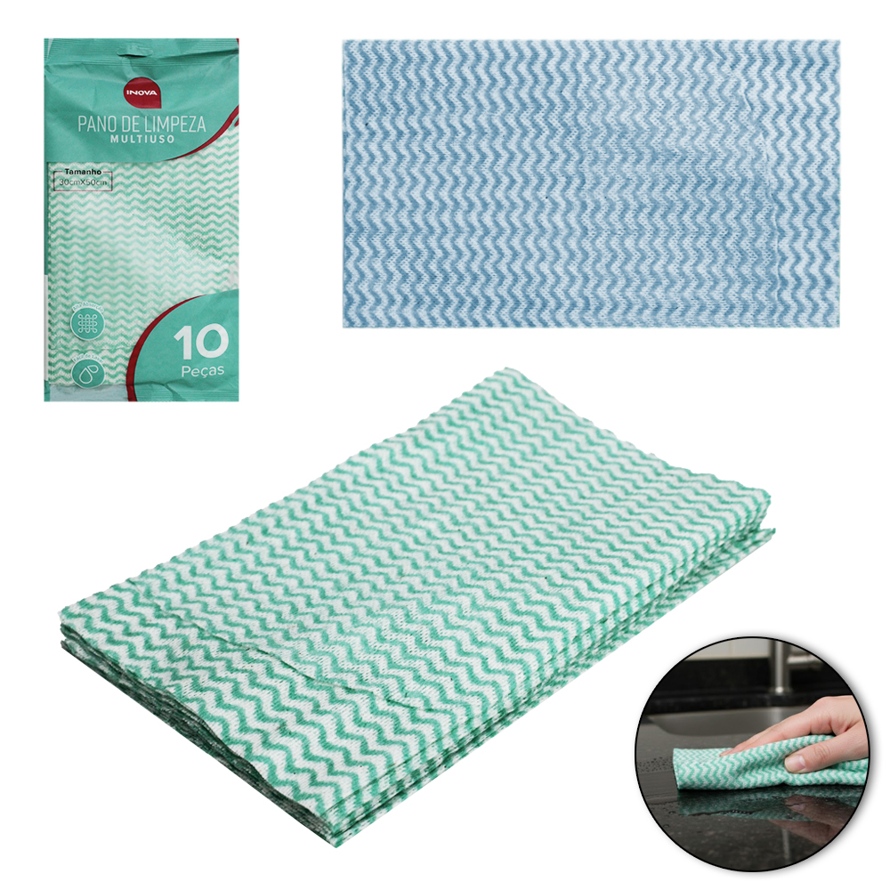 PANO DE LIMPEZA DE POLIESTER MULTIUSO INOVA COM 10 PECAS 50X30CM