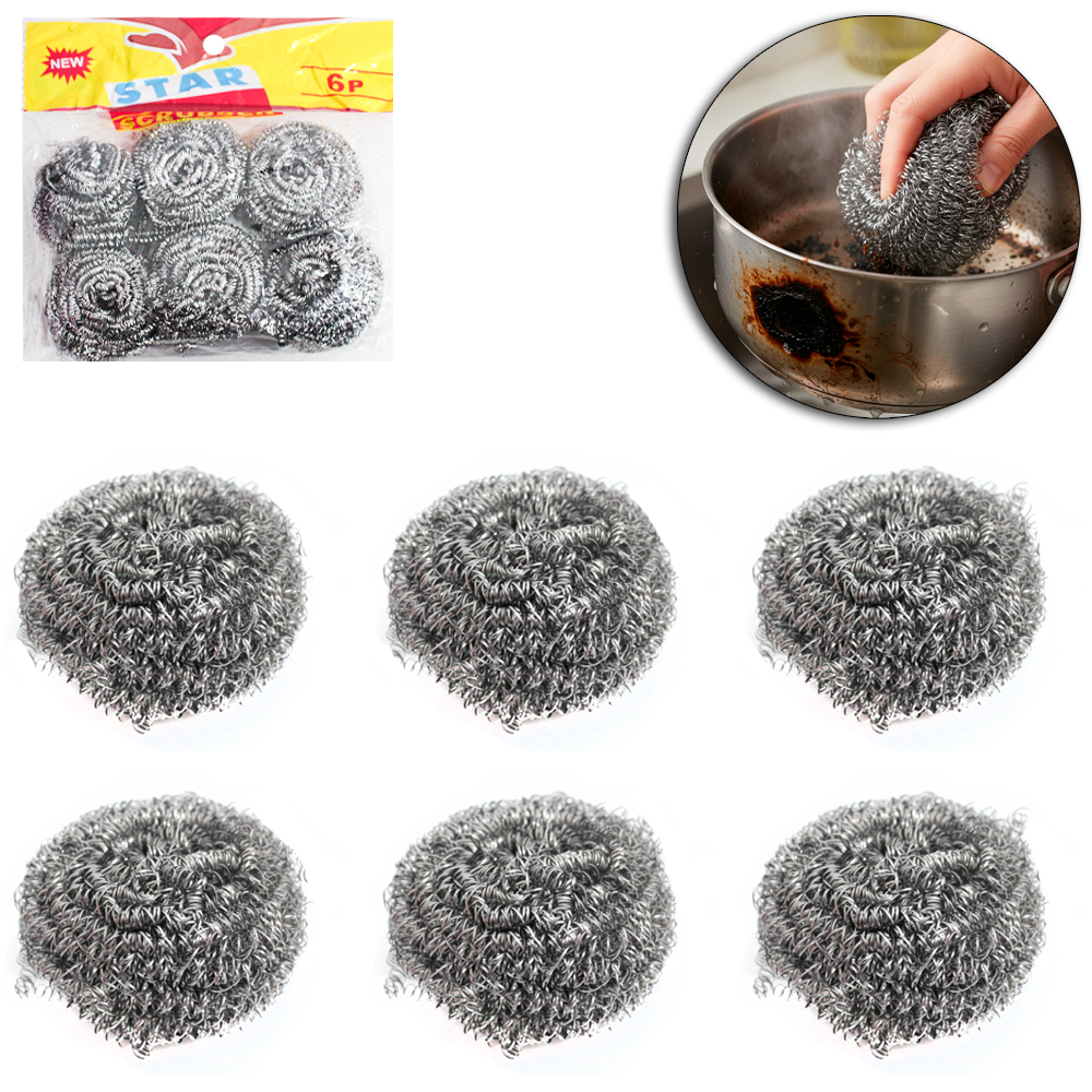 ESPONJA / BUCHA DE ACO PARA LIMPEZA COM 6 PECAS 6CM DE Ø