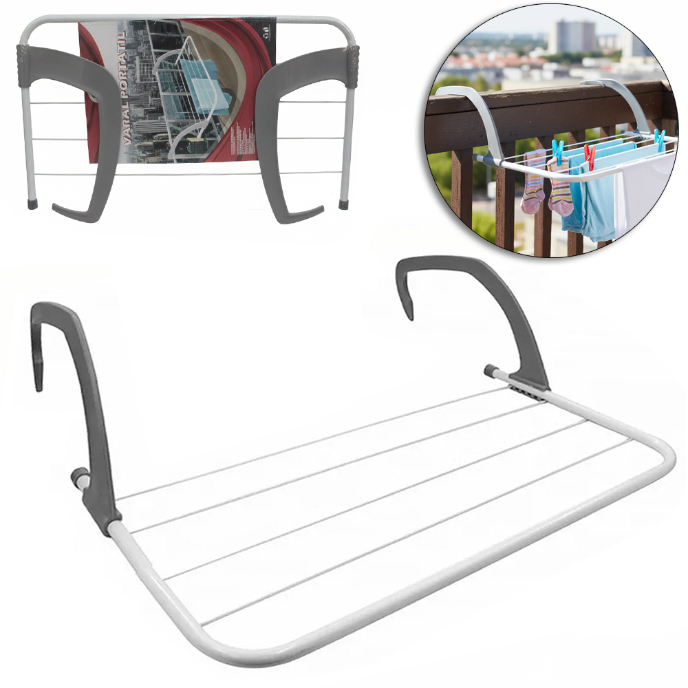 VARAL DE PENDURAR DE METAL RETANGULAR PORTATIL COM REGULADOR 50X31CM