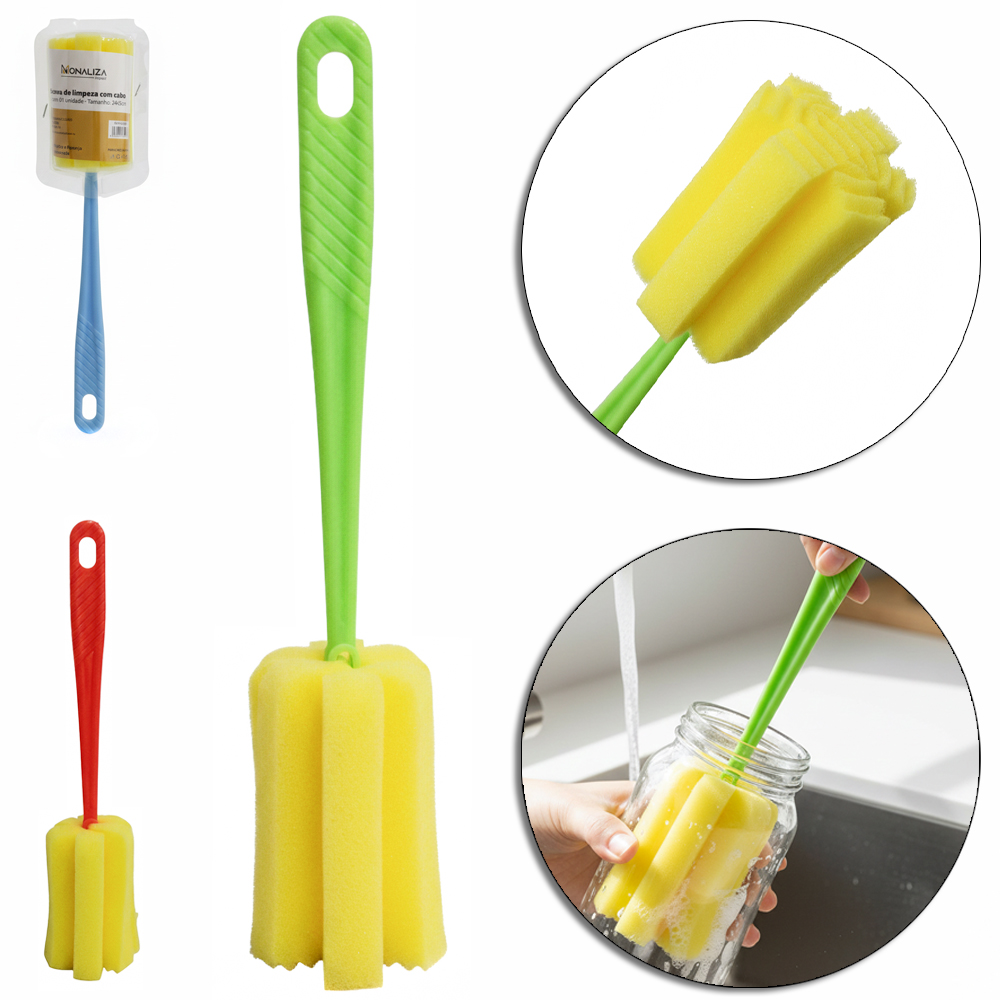 ESCOVA LAVA MAMADEIRA / COPO DE ESPONJA / BUCHA CABO PLASTICO 24X5CM