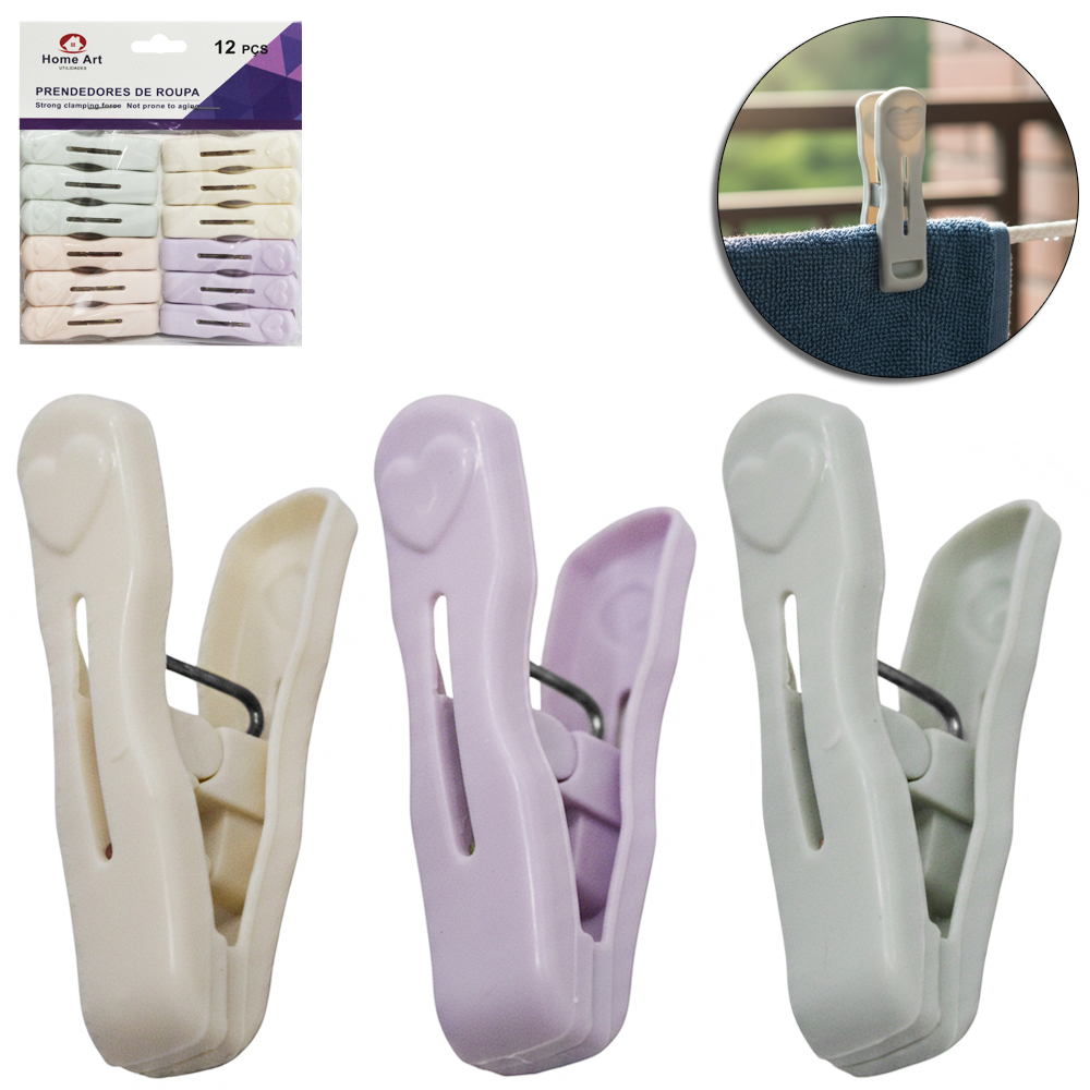 PRENDEDOR DE ROUPA DE PLASTICO COLORS COM 12 PECAS 6X1,5CM