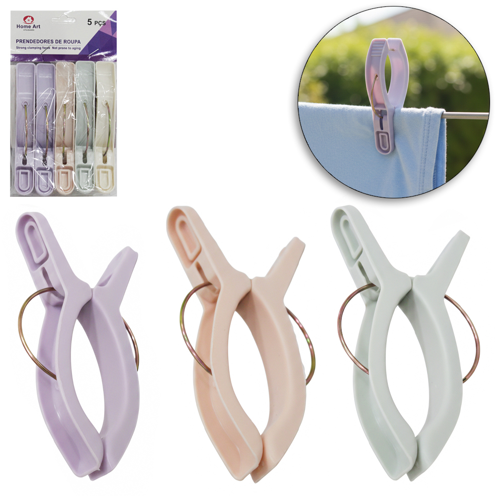 PRENDEDOR DE ROUPA / EDREDOM DE PLASTICO COLORS COM 5 PECAS 12,5X1,9CM