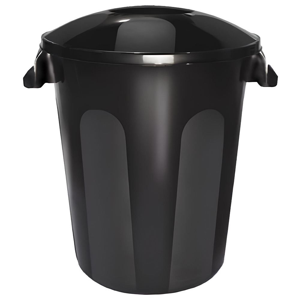 LIXEIRA CESTO DE PLASTICO REDONDO PRETO COM TAMPA E ALCA 58L 56,8X54,5X43,9CM