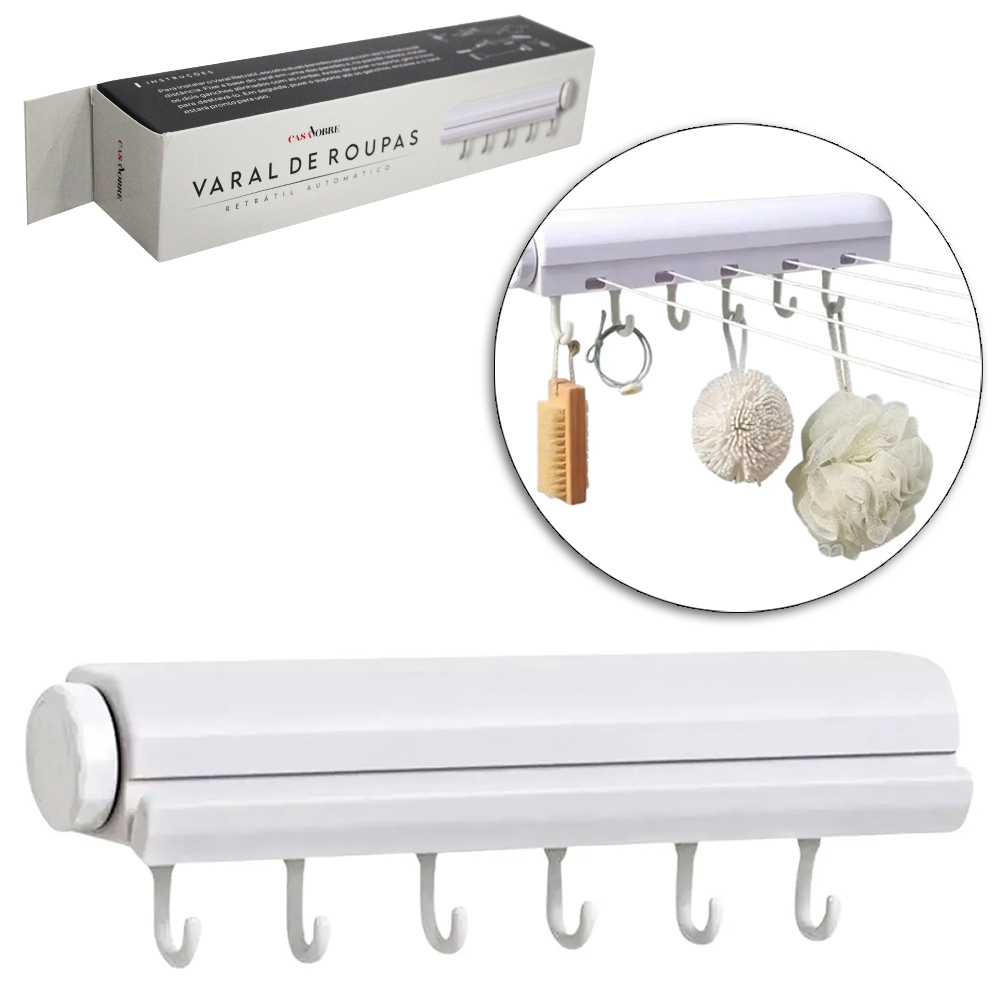 VARAL DE PAREDE RETRATIL AUTOMATICO CASA NOBRE 3,2M