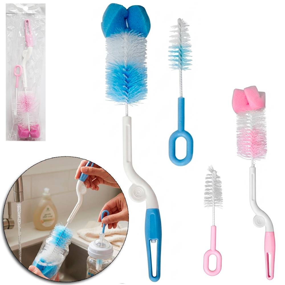 ESCOVA LAVA MAMADEIRA / COPO / GARRAFA DE NYLON COM ESPONJA / BUCHA E CABO PLASTICO GIRATORIO 2 PECAS