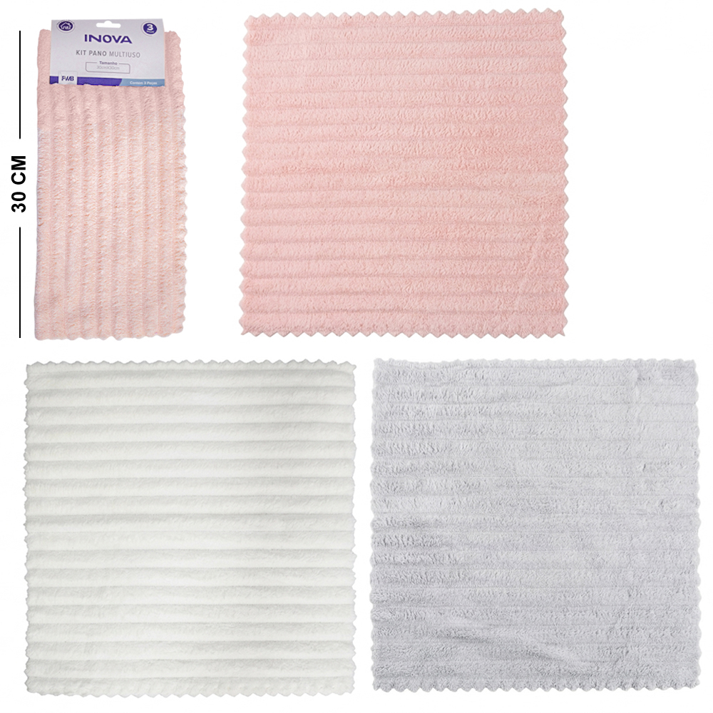 PANO DE LIMPEZA DE POLIESTER MULTIUSO INOVA COM 3 PECAS 30X30CM