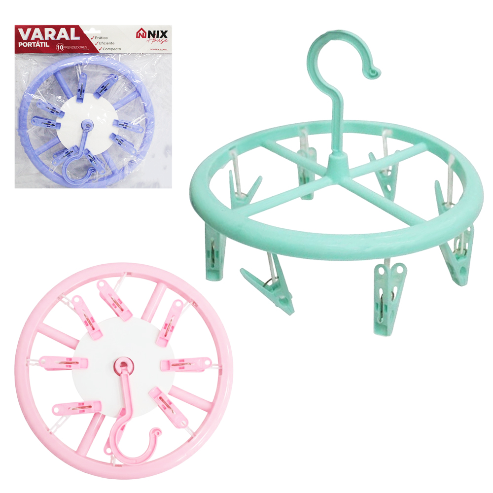 VARAL DE PENDURAR DE PLASTICO REDONDO FIXO COM 8 PRENDEDORES 23CM DE Ø