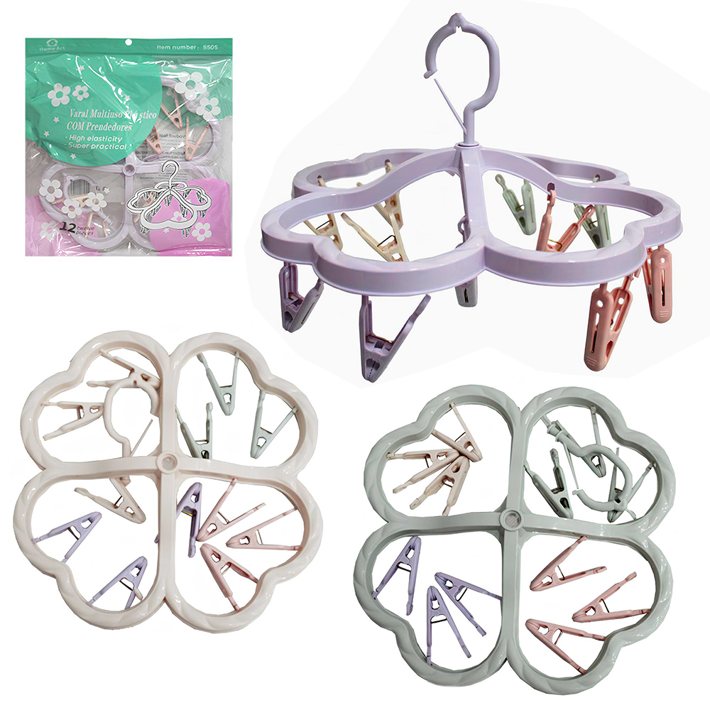 VARAL DE PENDURAR DE PLASTICO CORACAO FIXO COM 12 PRENDEDORES 33,5CM DE Ø