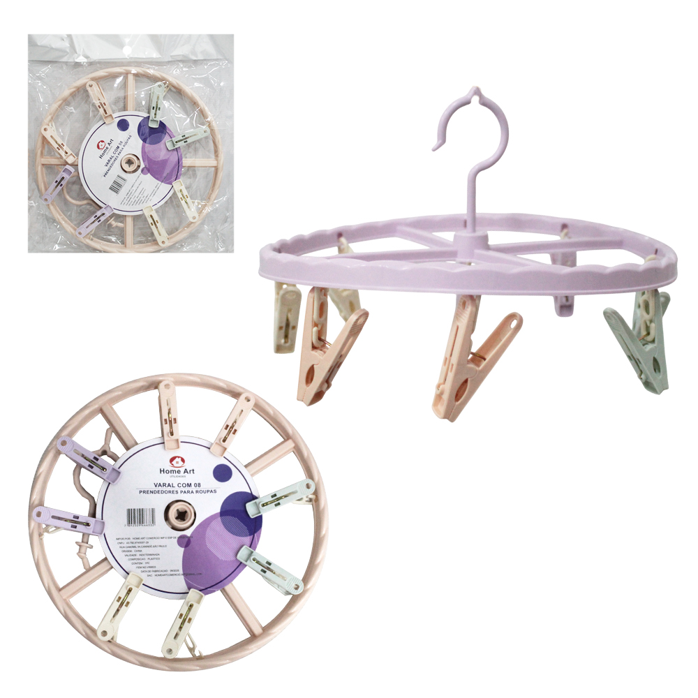 VARAL DE PENDURAR DE PLASTICO REDONDO FIXO COM 8 PRENDEDORES 24CM DE Ø