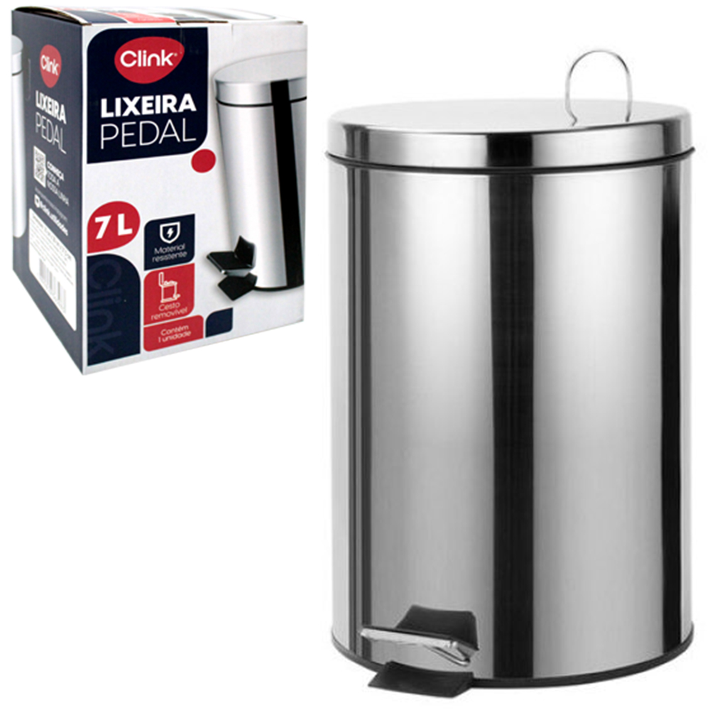 LIXEIRA COM PEDAL REDONDA DE INOX E BALDE INTERNO REMOVIVEL 7L