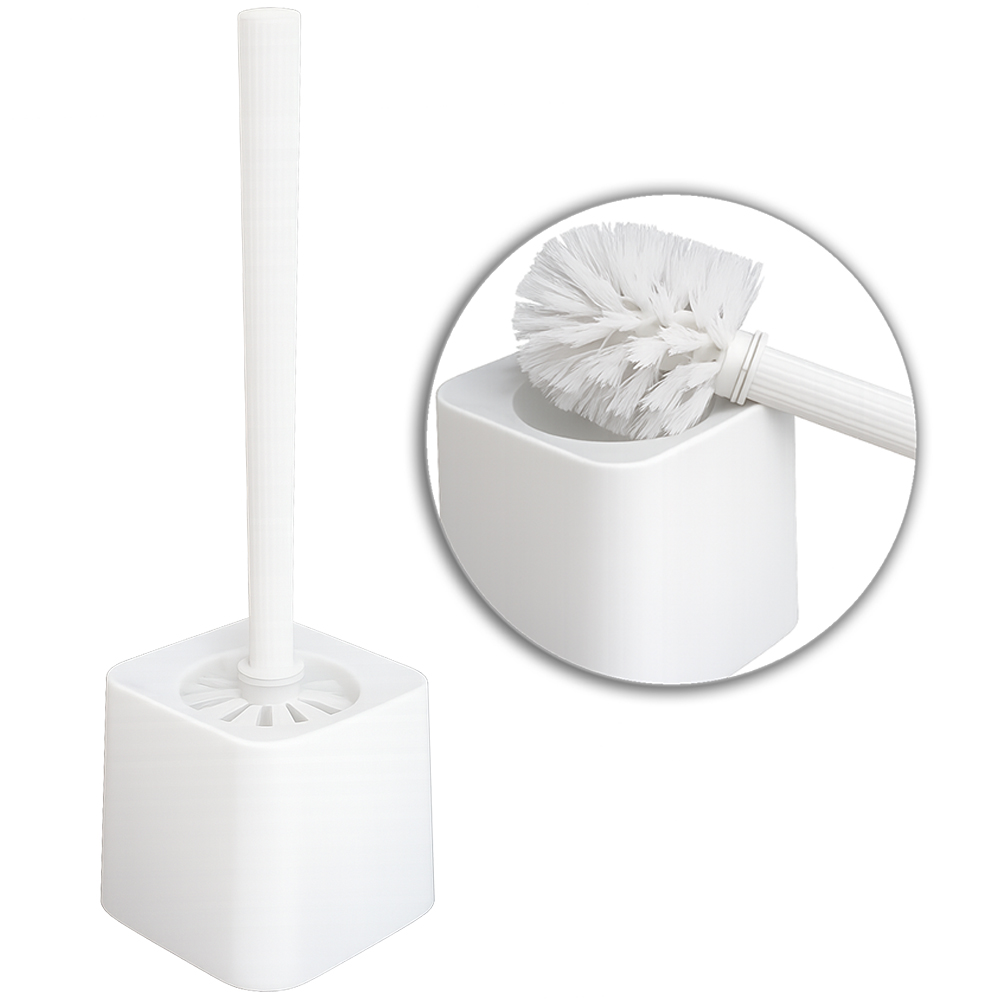 ESCOVA SANITARIA COM SUPORTE DE PLASTICO QUADRADO BRANCO 39X12CM 