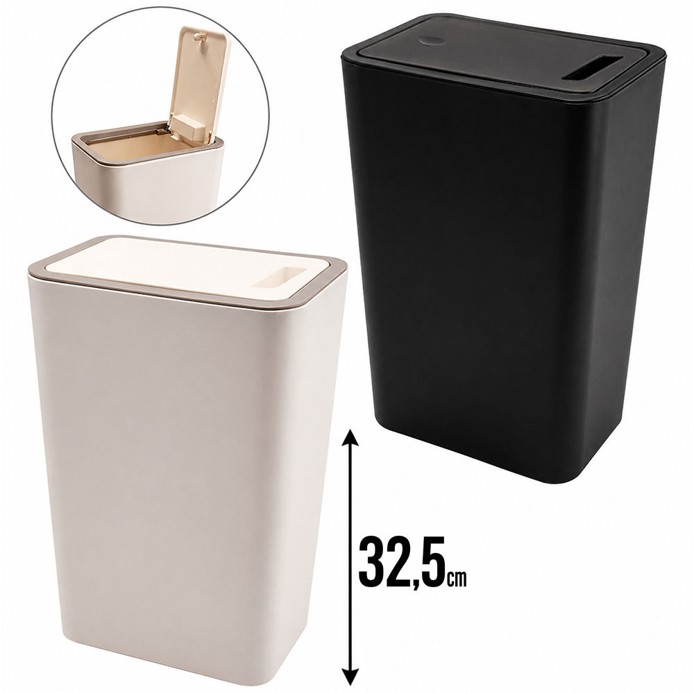 LIXEIRA DE PLASTICO RETANGULAR COM TAMPA CLICK 9L 32,5X22X15,5CM