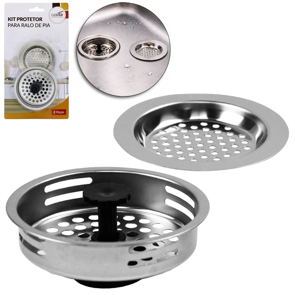 RALO PARA PIA DE INOX CESTINHA VALVULA AMERICANA COM 2 PECAS 8,2/7,5CM DE Ø 