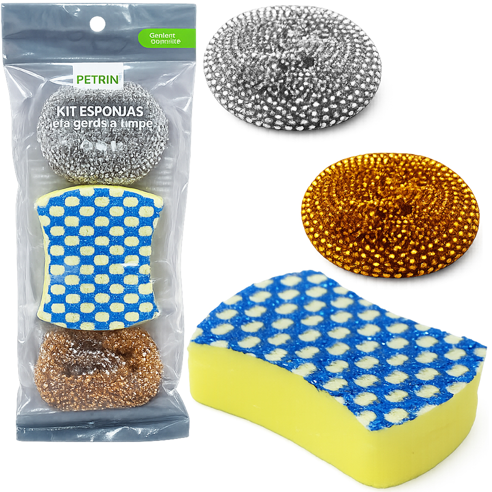 ESPONJA / BUCHA DE ACO REDONDA COM 2 PECAS 7,5CM DE Ø + 1 ANTI-RISCO 100X75X30MM