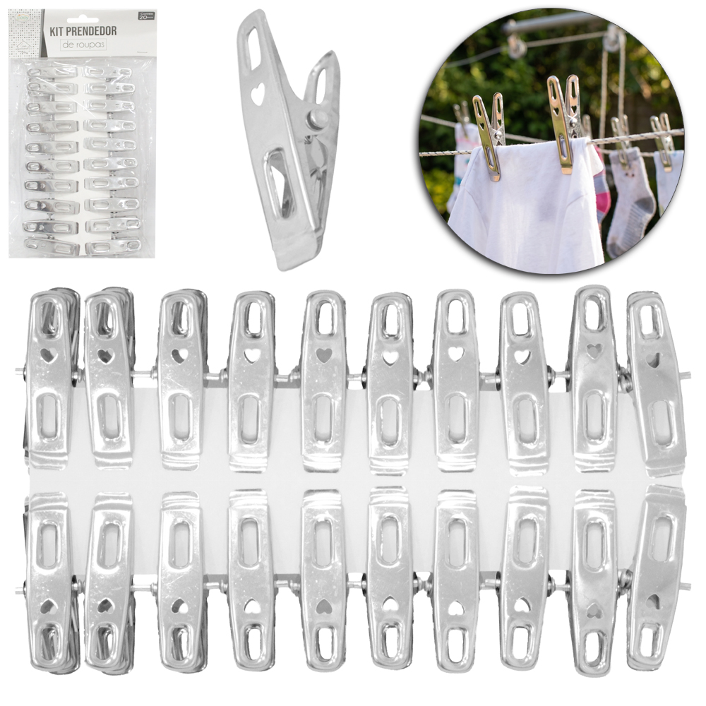 PRENDEDOR DE ROUPA DE METAL COM 20 PECAS 4,5X1,1CM