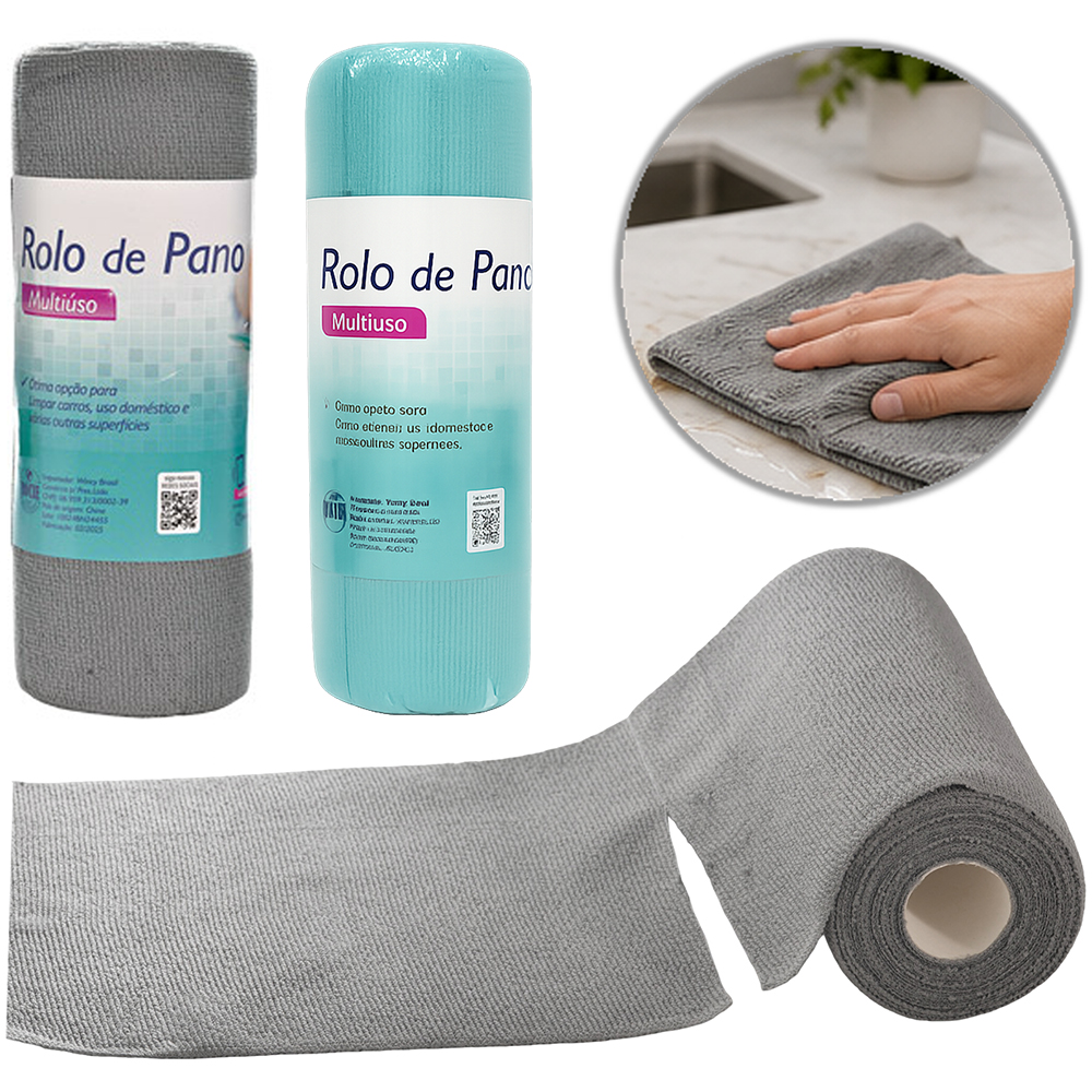 PANO DE LIMPEZA DE POLIESTER REUTILIZAVEL ROLO MULTIUSO STAR LIMP COM 20 PECAS 25X25CM
