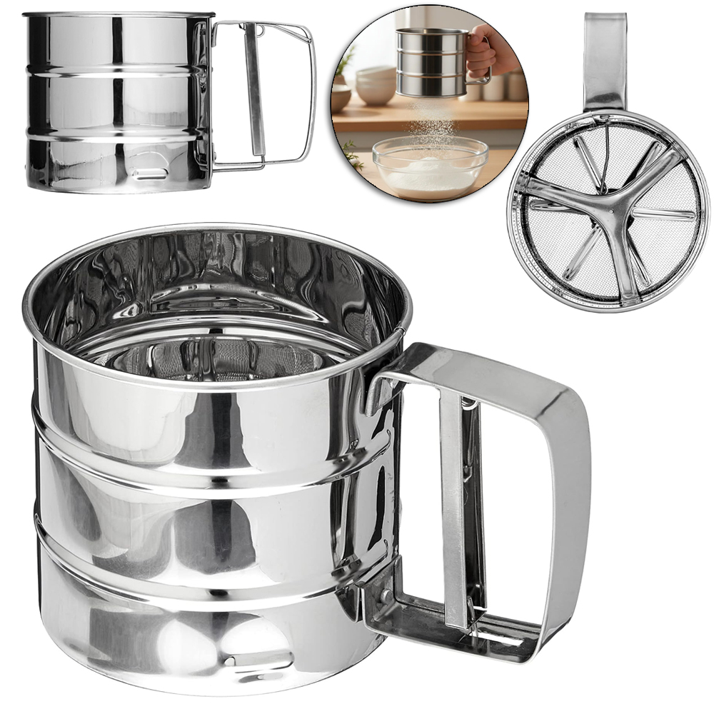 POLVILHADOR / PENEIRA TIPO CANECA COM GATILHO DE INOX 15X10X9,5CM DE Ø